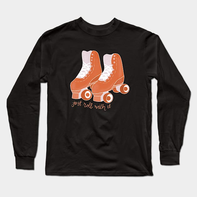 Retro Red and Pink Rollerskates Just Roll With It Long Sleeve T-Shirt by HabitudeSupplyCo